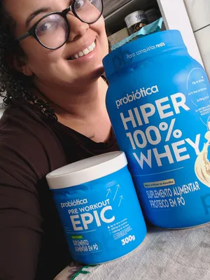 Um recebido que eu amei!! O Kit @Probiótica Loja com Hiper 100% Whey de Baunilha e o Pré treino Epic, vão ajudar d...